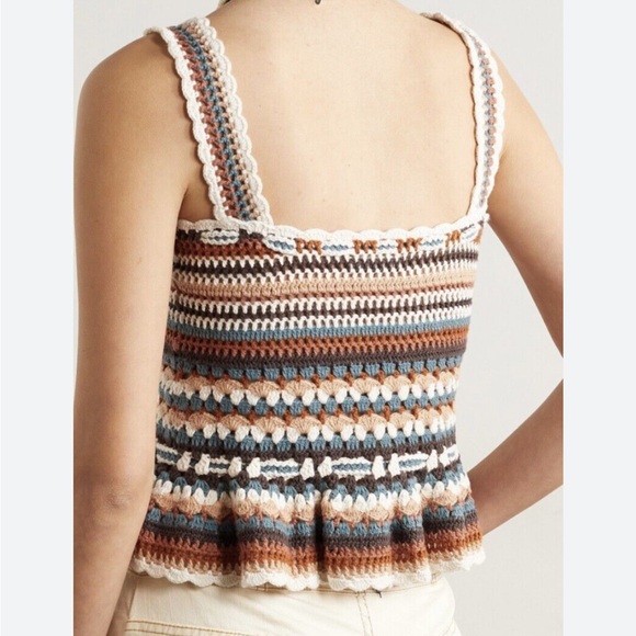 Ulla Johnson Zita Crochet Knit Boho Multicolor Stripe Crop Tank Top Size S - Picture 2 of 7